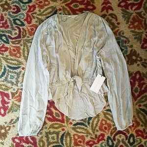 Tobi Corrine Mint Tie Up Satin Blouse